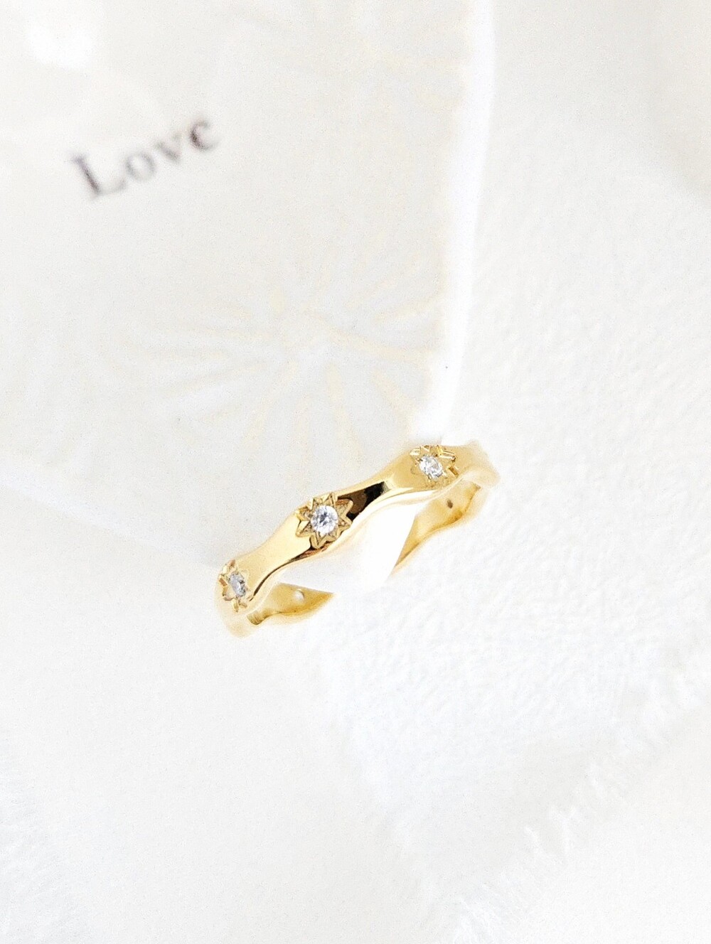 Gold Dainty Wavy Zircon Starburst Ring - Picture 3 of 7
